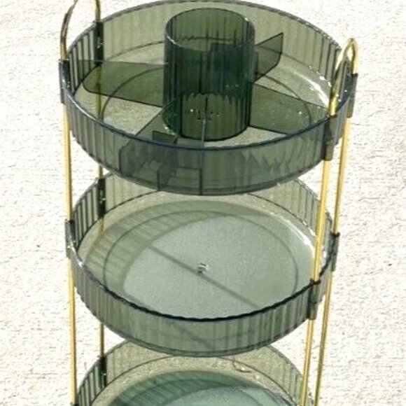 3 Rotating Shelves Storage Container Make Up Spices 12 1/2" x 9 1/2 Gray Plastic - Picture 1 of 9